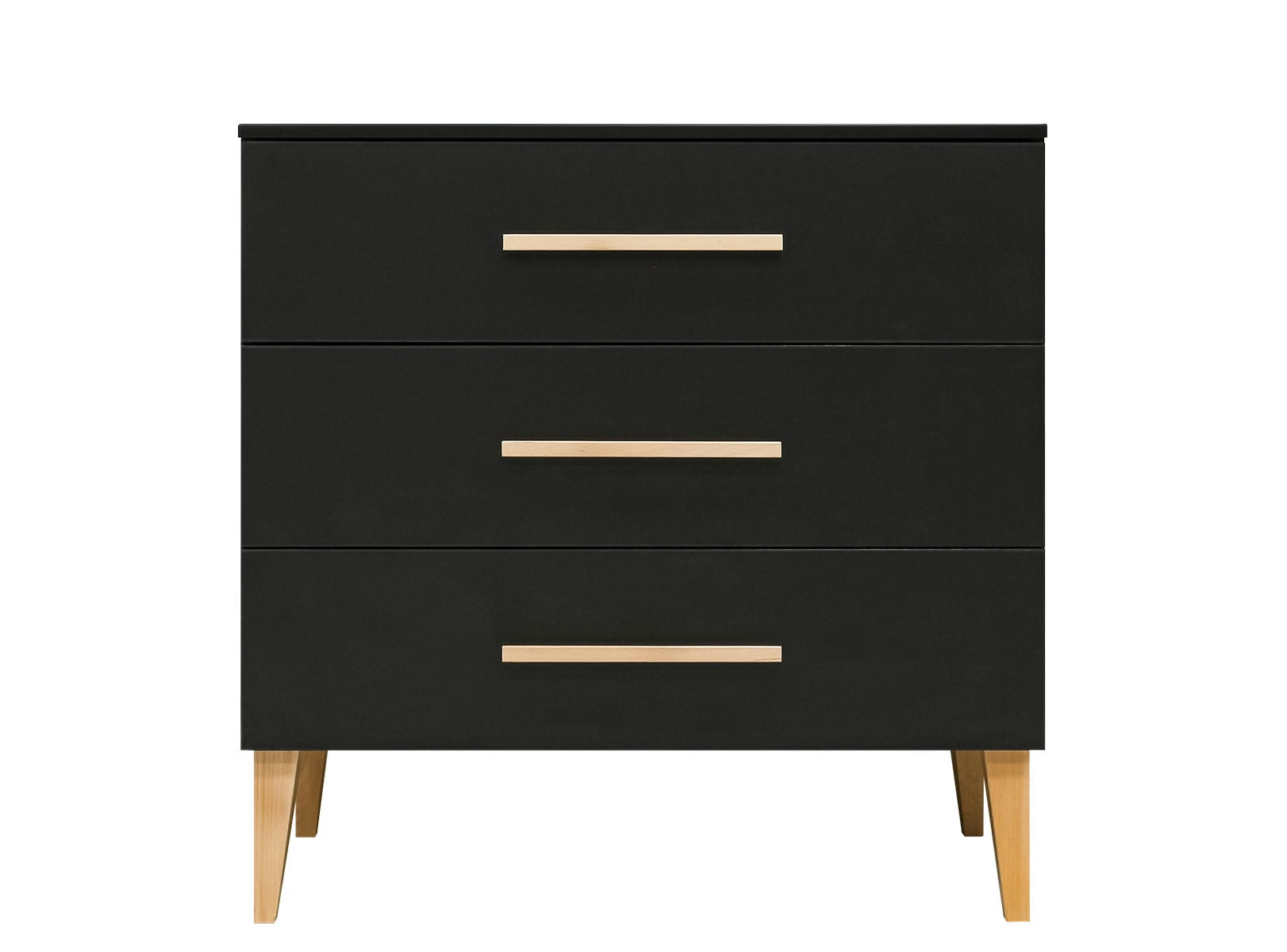 LENA - Commode avec 3 tiroirs en MDF, panneaux de particules et hêtre noir ma