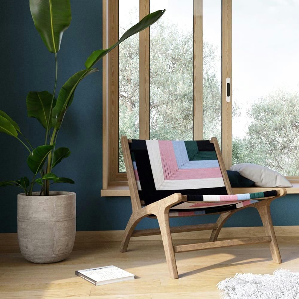 CALLIE - Fauteuil multicolore en fil de laine tressé et bois de teck