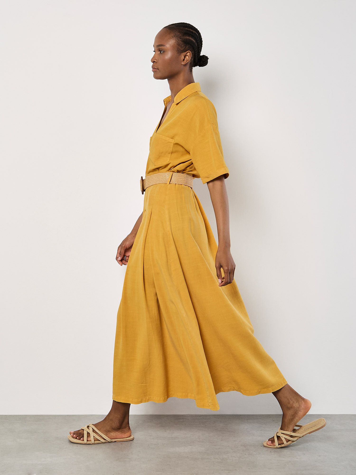 Apricot Boho Belted Midi Skirt