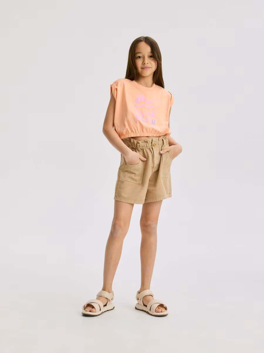 Paperbag Denim Shorts