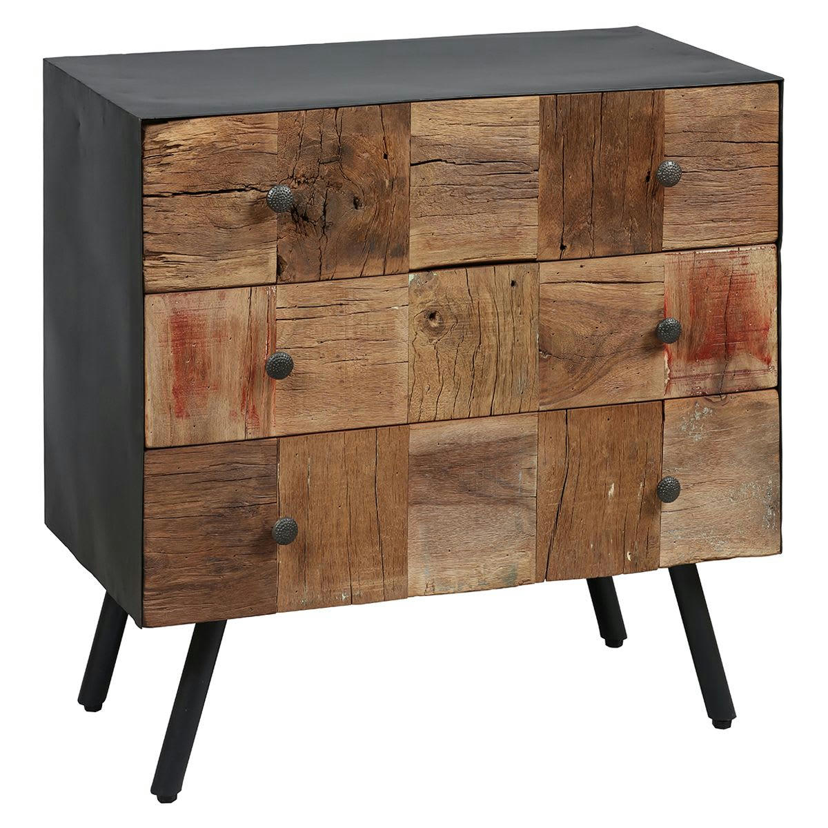 FULBERT - Commode  3 tiroirs acier et bois massif