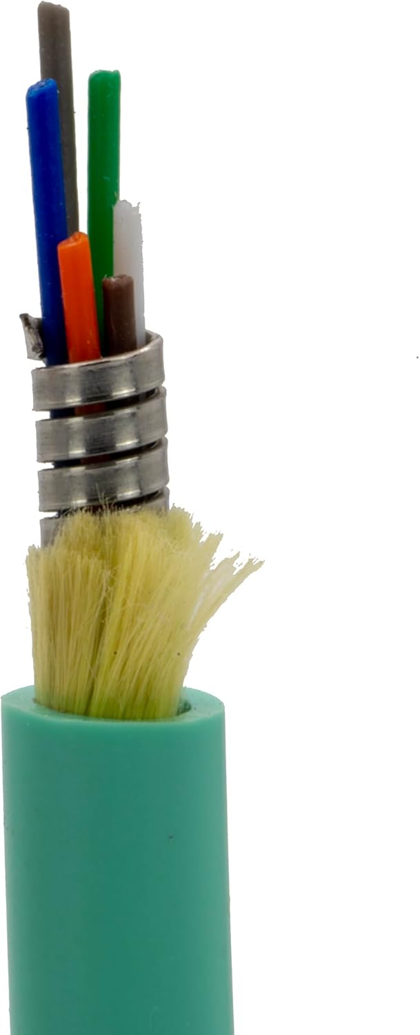 CableWholesale 500ft Aqua Armored 6 Strand Fiber Optic Cable  Multimode OM3 50/125 Micron  Corning ClearCurve  Plenum Rated  High-Speed 10Gbit  Indoor Safe - Networking Spool