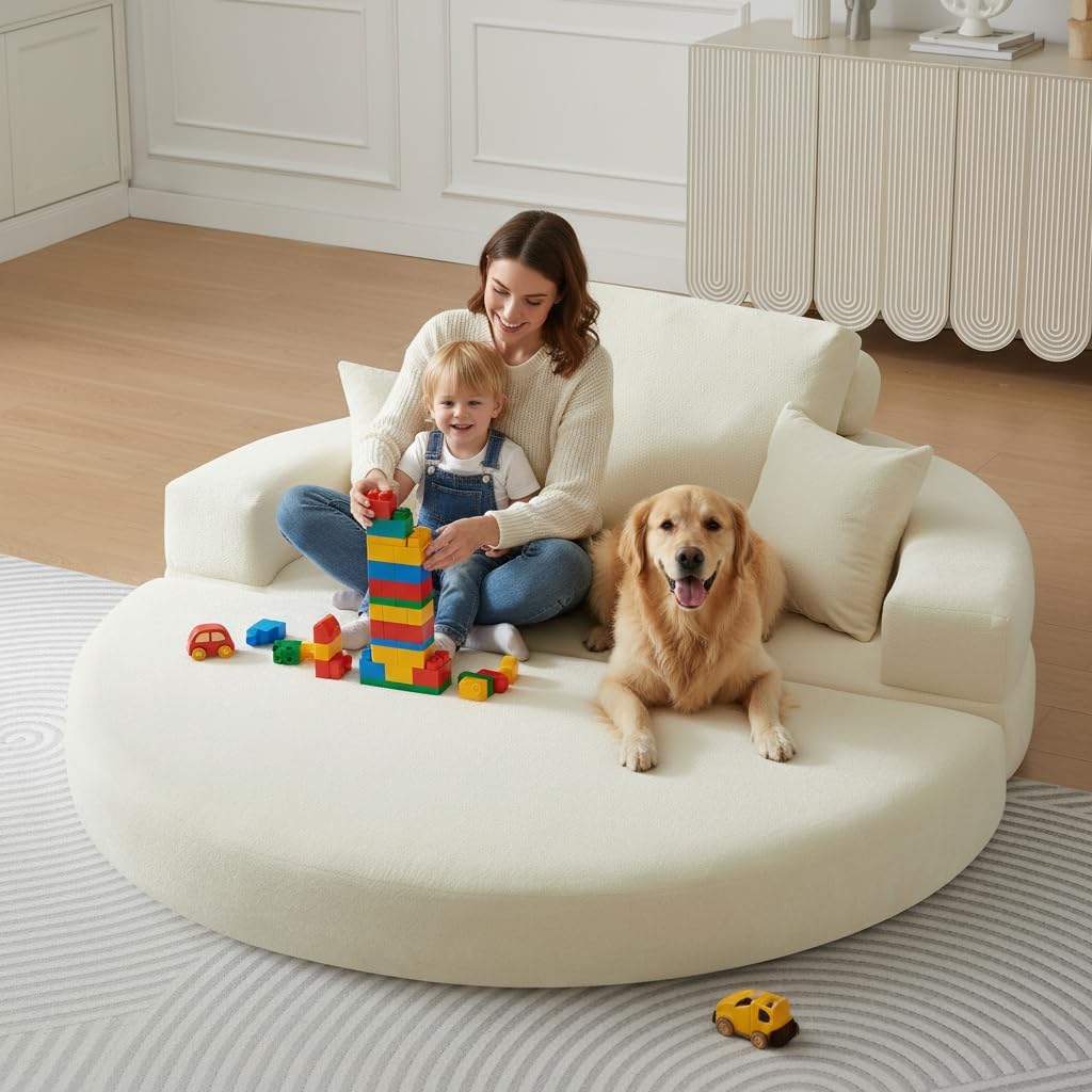 71 Boneless Couch Sofa Bed Oversized Round Couch 2-in-1 Foldable Floor Loveseat Sofa for Living Room and Apartment No Assembly (Beige, 71)
