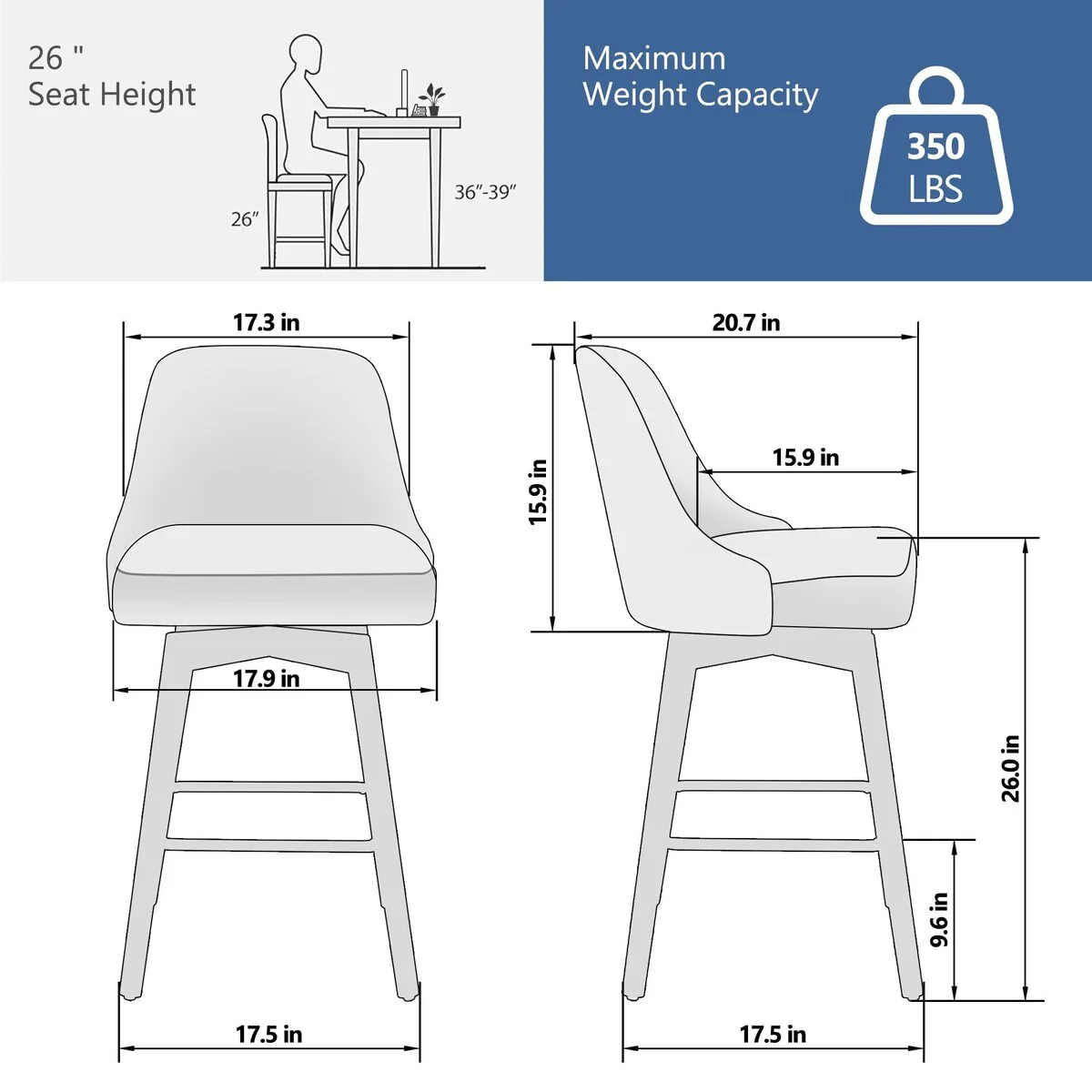 26 Counter Height Swivel Barstool Set of 2