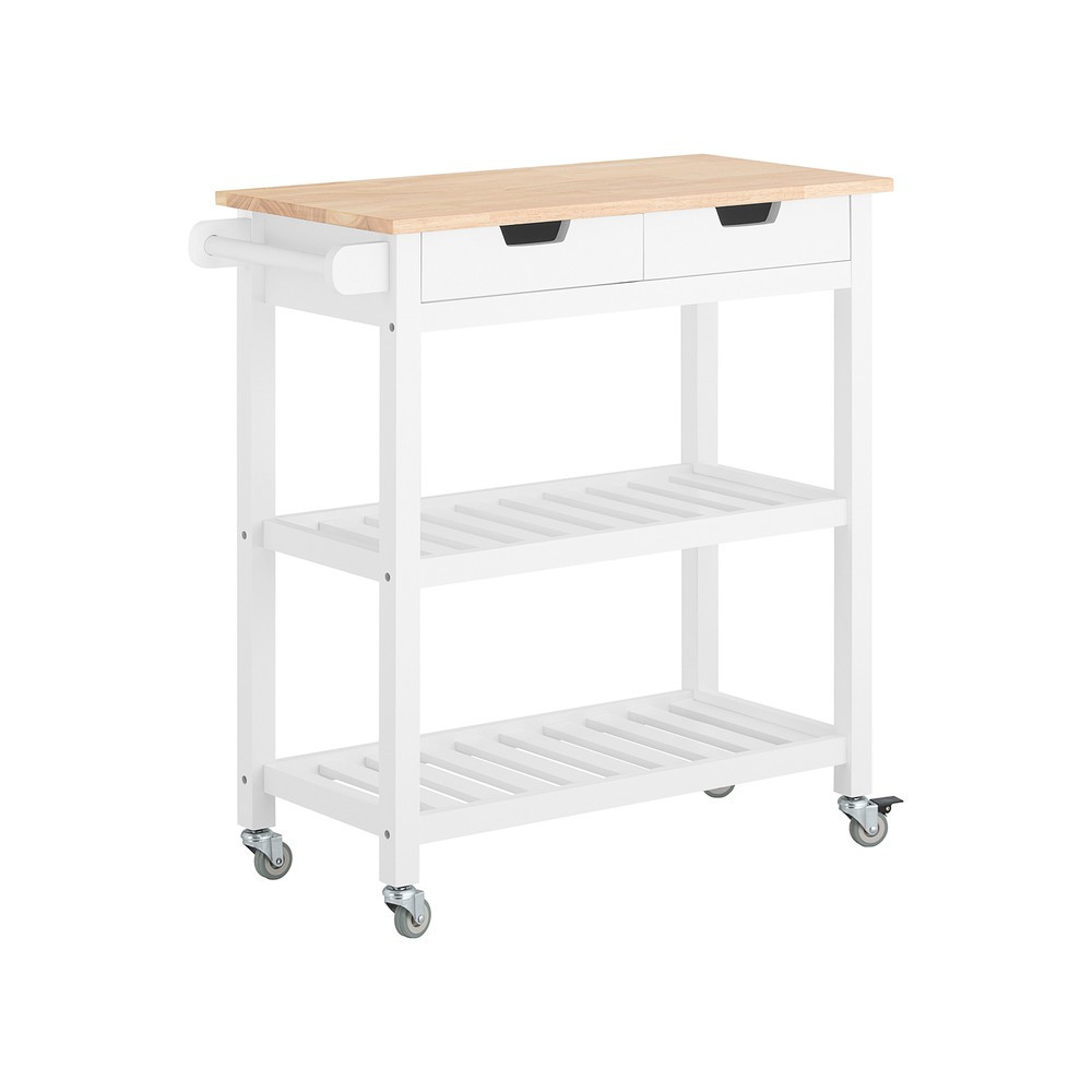 SoBuy Wózek kuchenny z 2 szufladami Biały 84x39x89cm Nowoczesny FKW68-WN