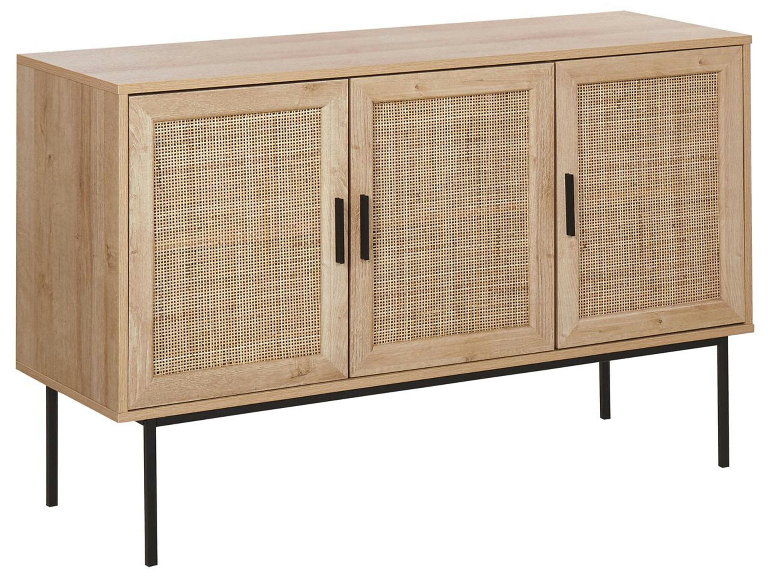 PASCO - Commode 3 portes effet bois clair rotin