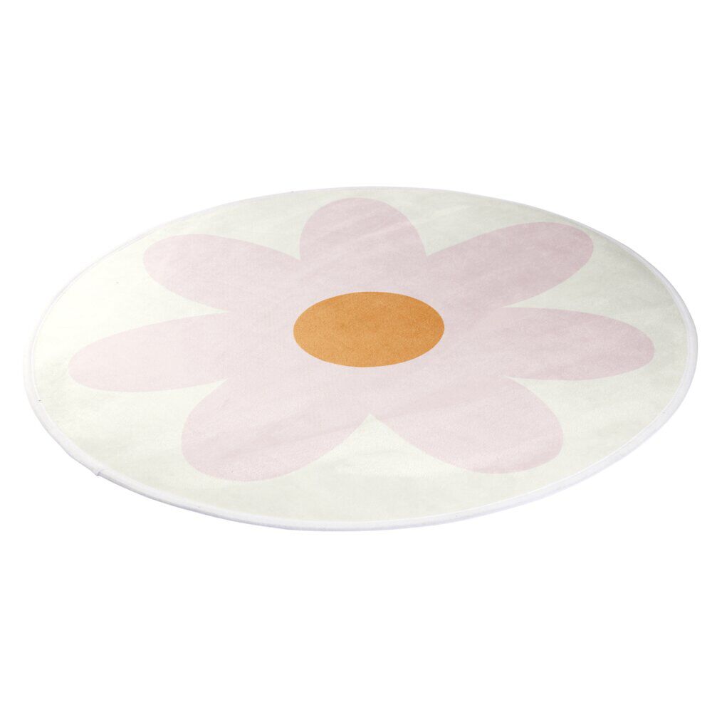 Tapis rond blanc motif fleur Ø90cm (2 modèles jaune ou rose)