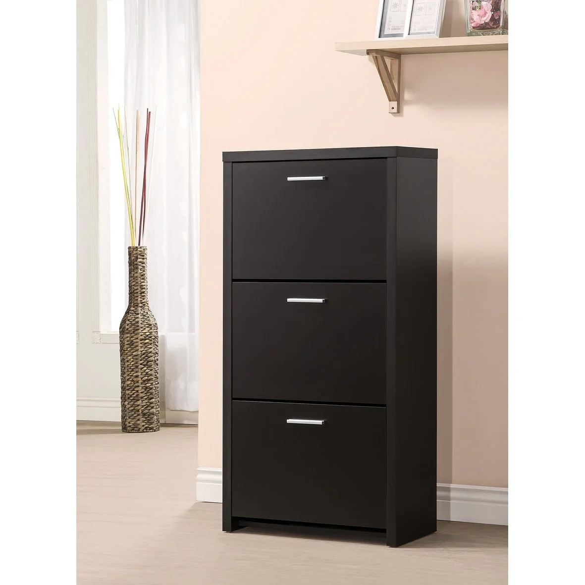 3 Drawers Tall Shoe Cabinet in Black