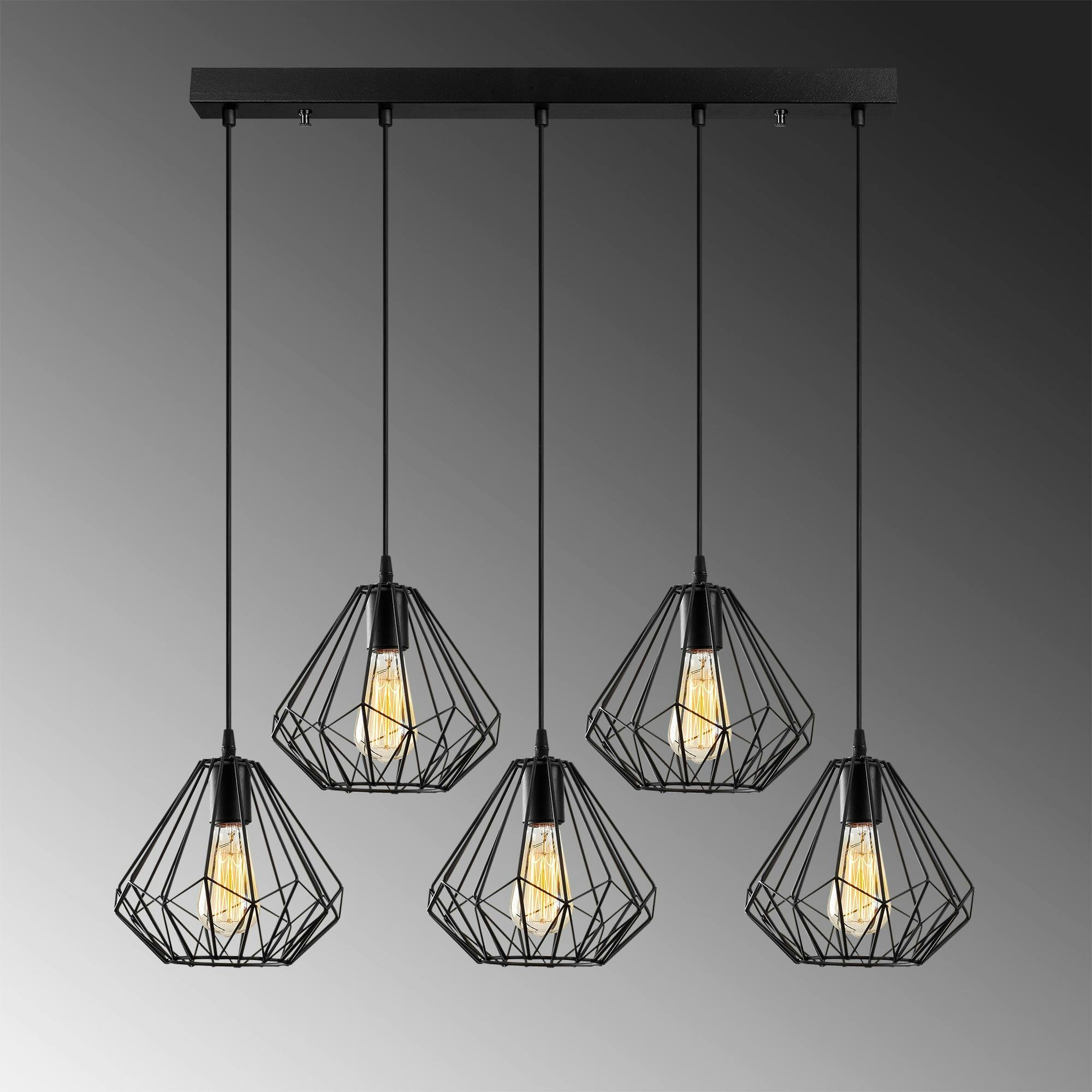 Suspension de table noire design diamant 5 abat-jour ERZIN