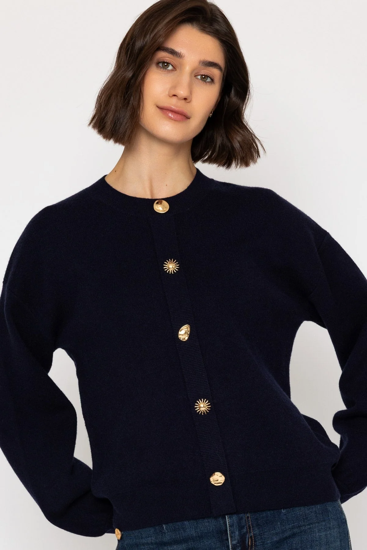 Navy Cardigan with Contrast Button Details