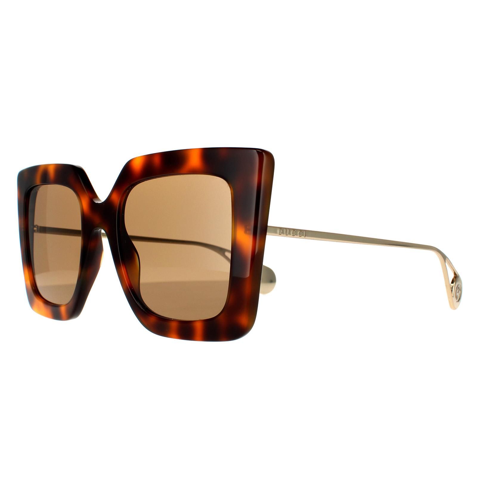 Gucci Square Havana and Gold Brown Sunglasses