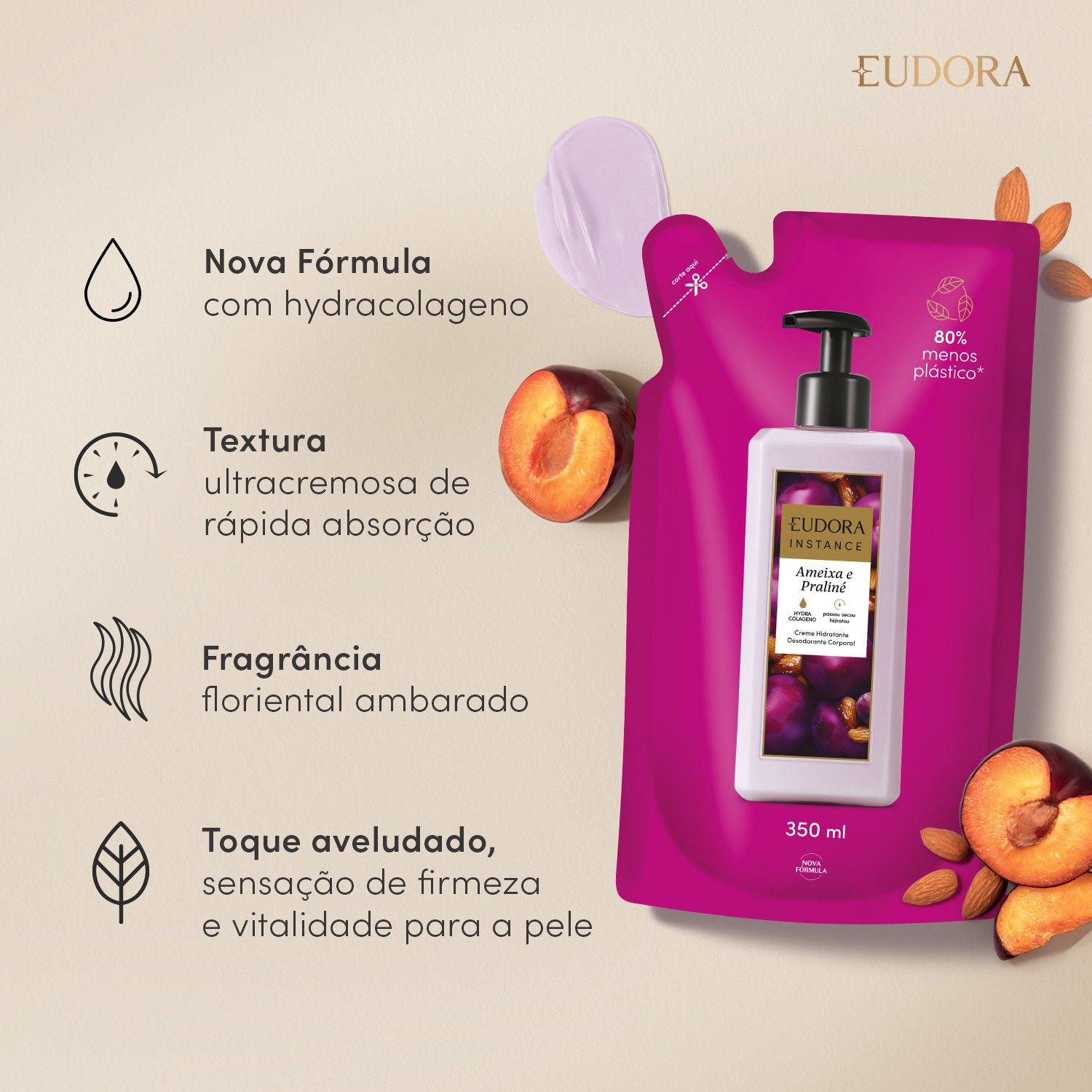 Refil Creme Hidratante Desodorante Corporal Instance Ameixa e Praliné 350ml