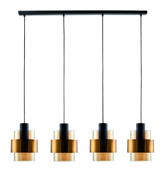 Freelight Freelight Hanglamp Chiasso Zwart goud & Amber Glas 4 Lichts
