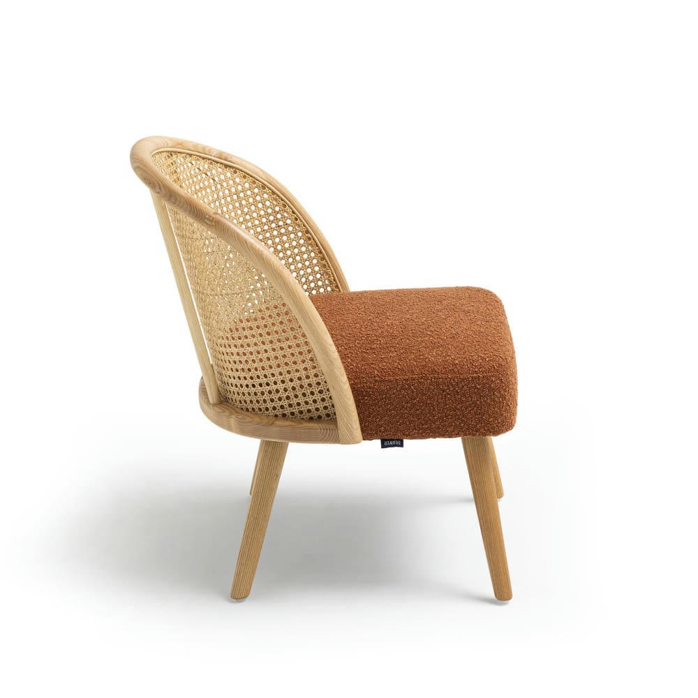 CANDICE - Fauteuil en tissu bouclette et rotin rouille