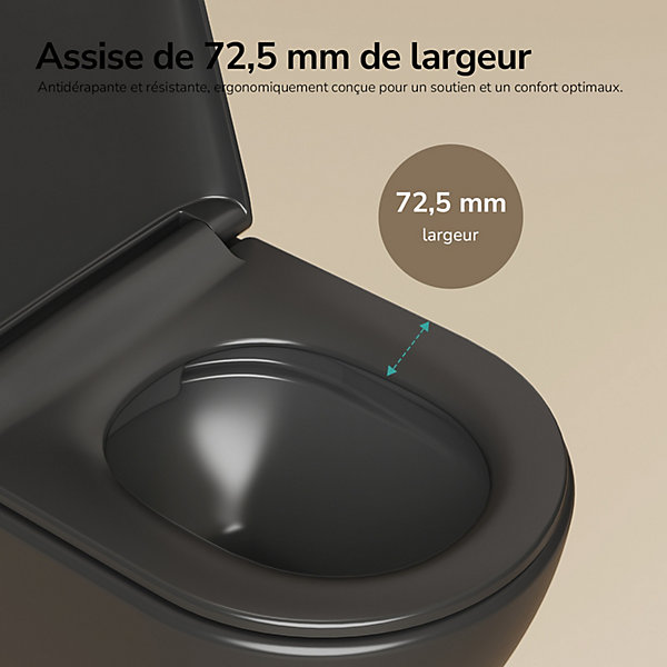 EMKE WC Suspendu Noir Mat en Céramique, Sans Bord, Double Chasse, Abattant UF Amovible Frein de Chute 370x370x490 mm