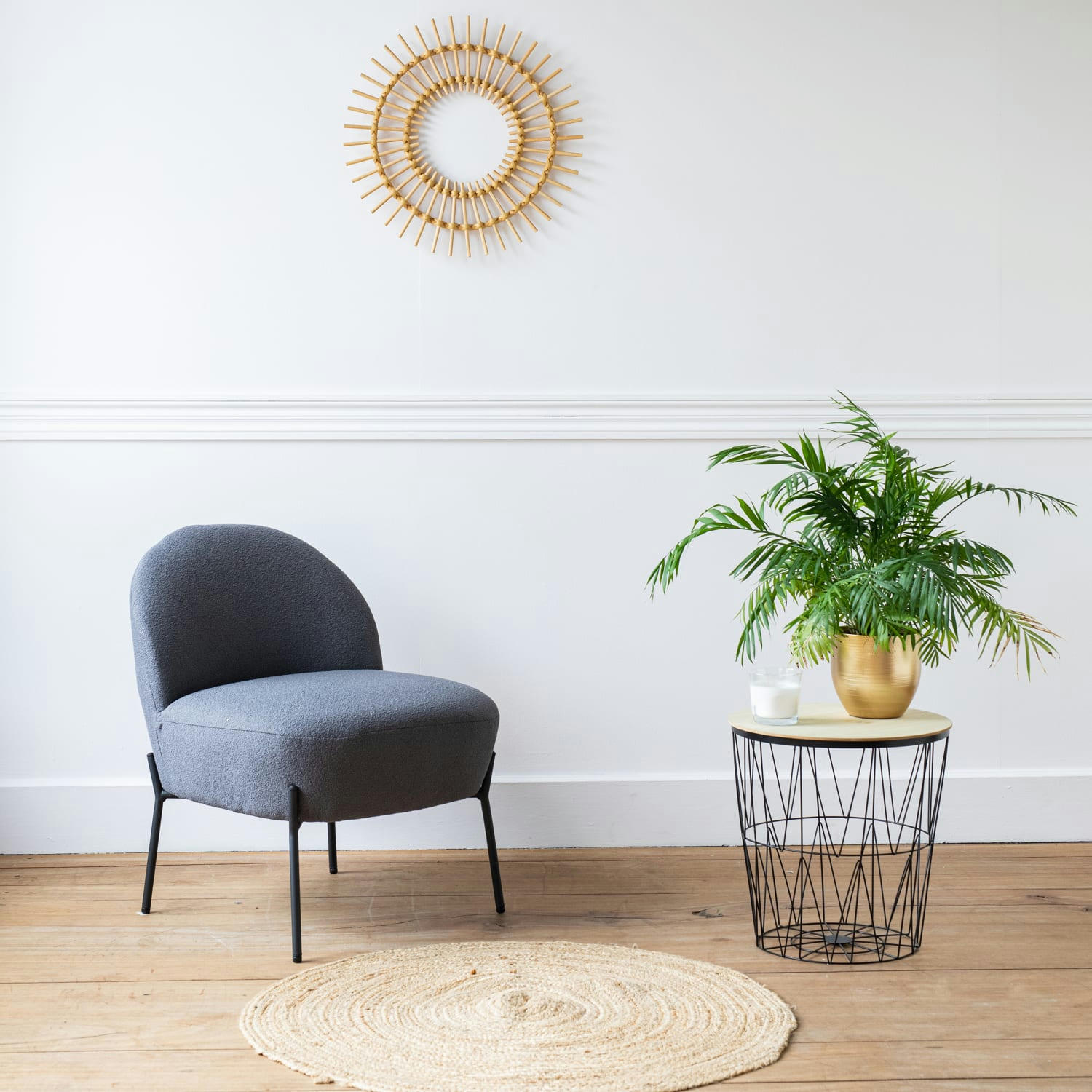 HELMI - Fauteuil en tissu boucle gris