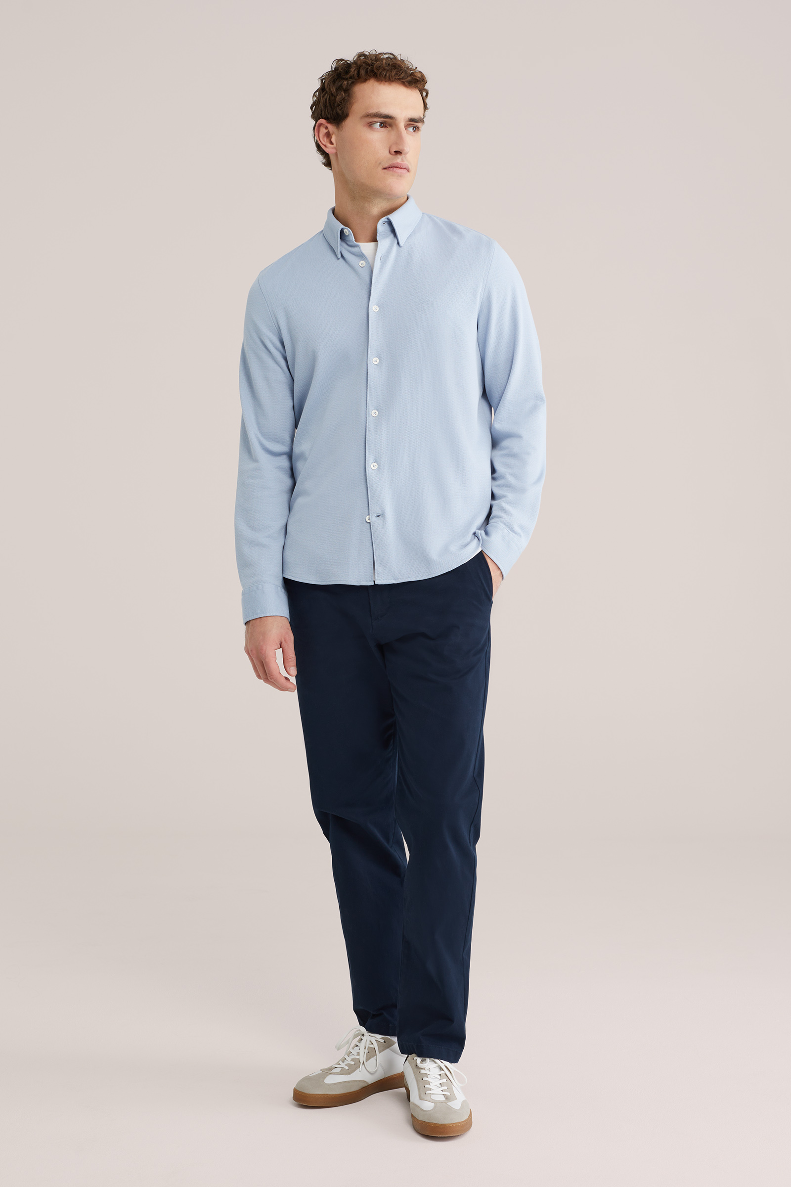 Heren regular fit gebreid overhemd met structuur