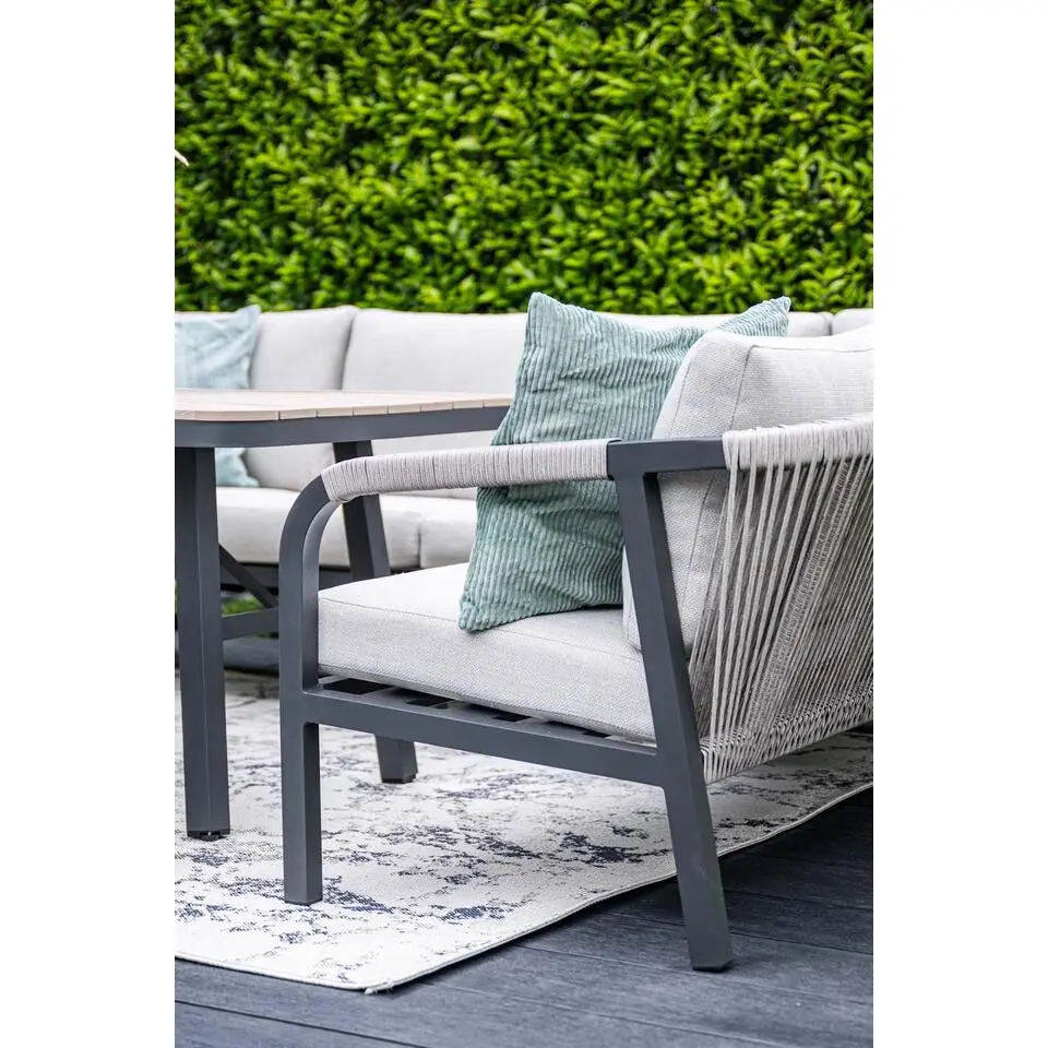 Lounge-diningset Monti - zwart - 7-persoons - aluminium