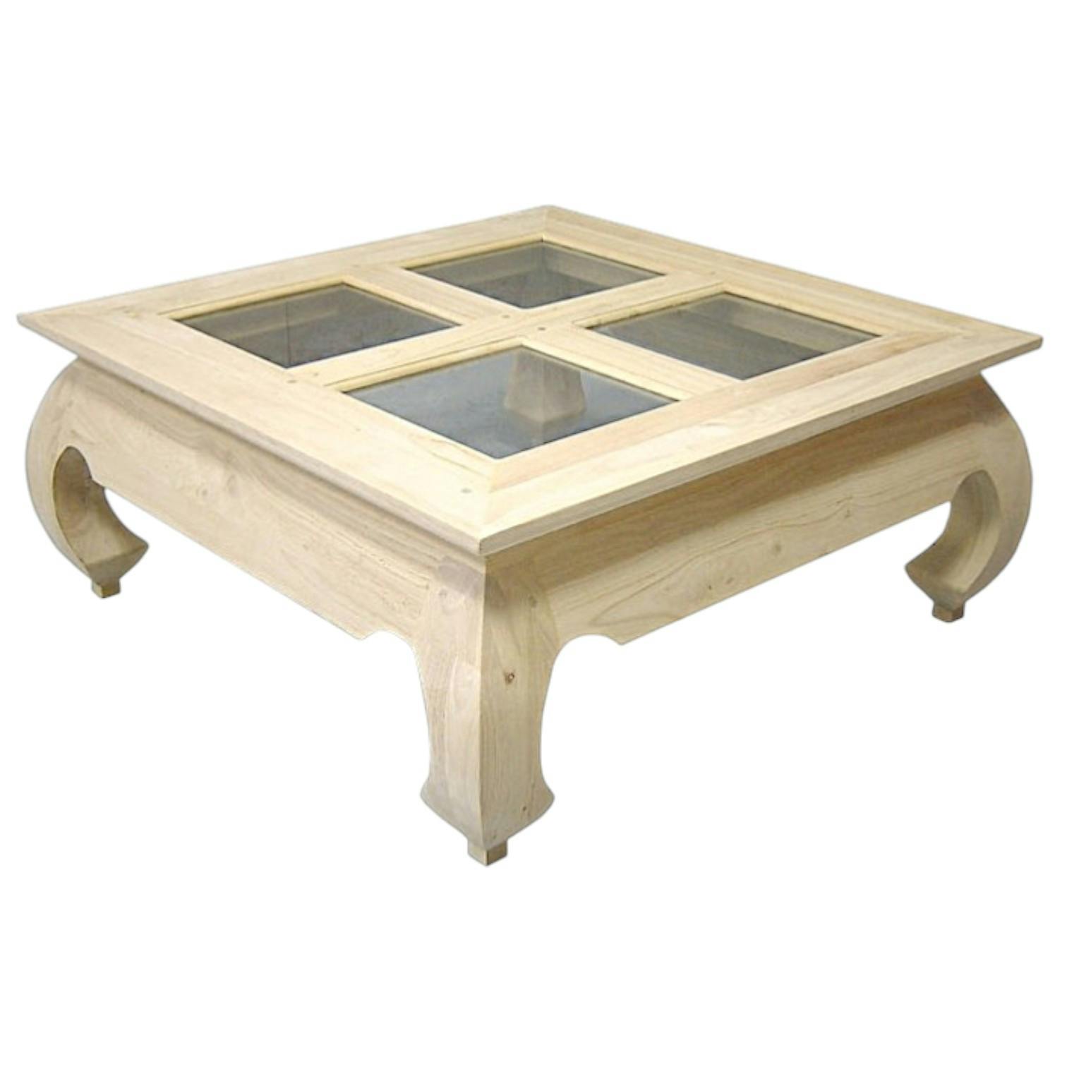 Table basse Opium vitrée Hévéa 4x4 carreaux 80x80x35cm MAORI