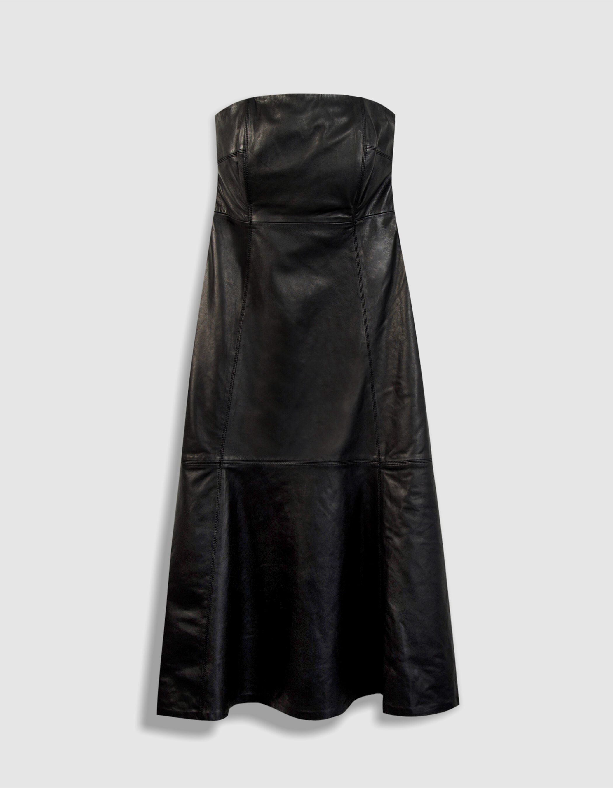 Robe midi bustier noire cuir Femme