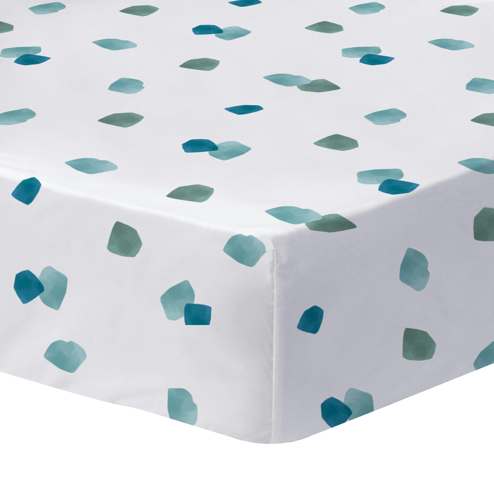 AQUARELLE - Drap-housse imprimé en percale de coton BIO Bleu 140x200 cm