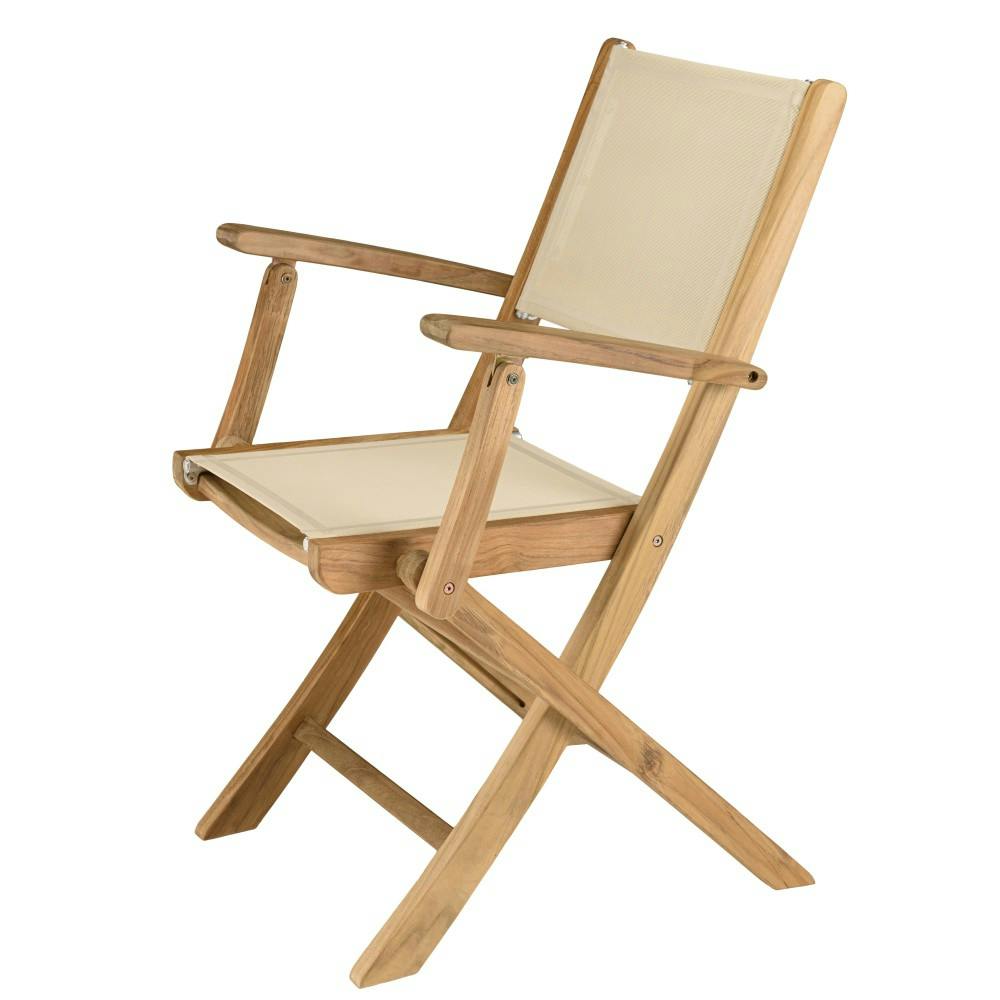 Lot de 2 fauteuils pliants teck et textilène couleur beige ALERIA