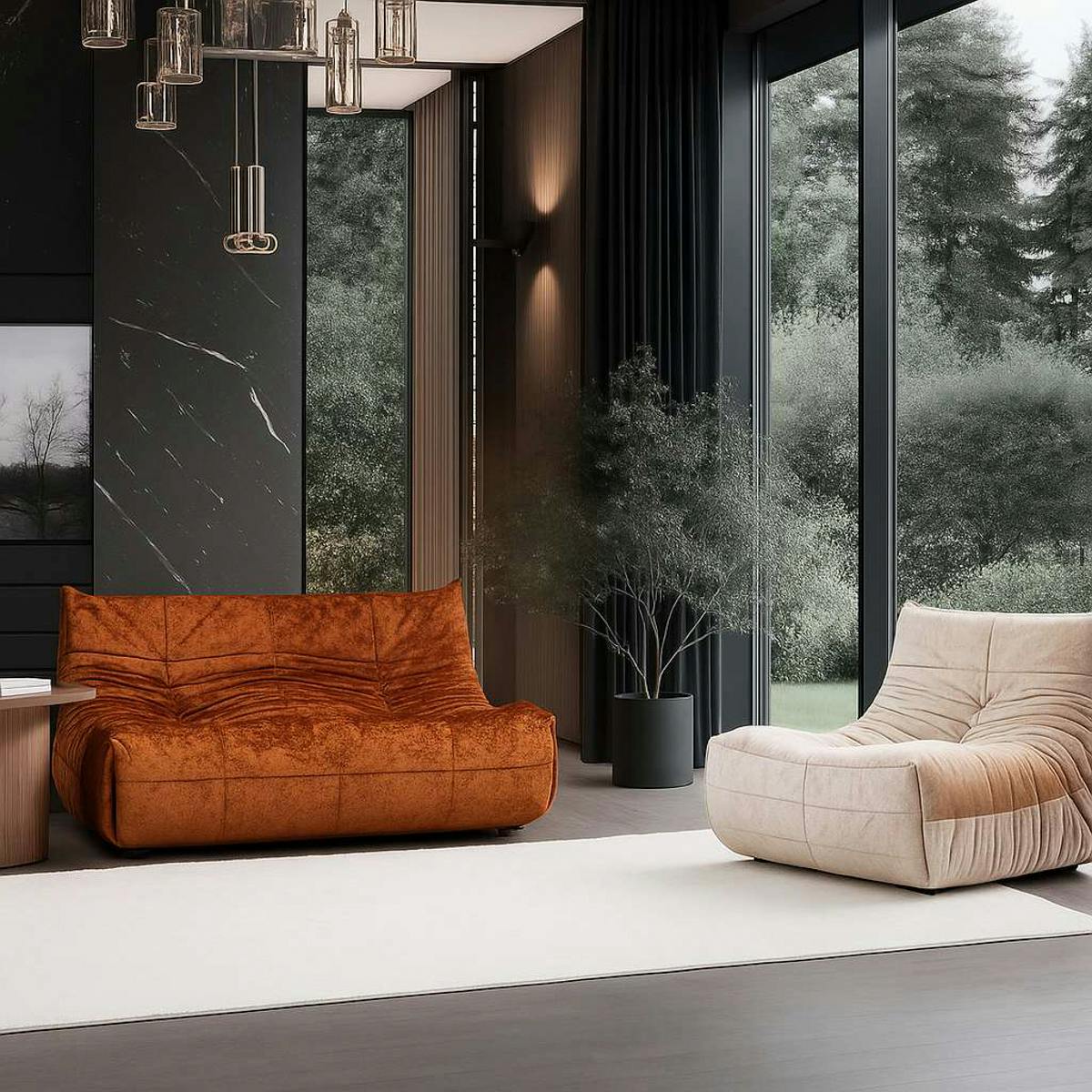 Canapé 2 places velours rouille plissé 145 cm ARVEN