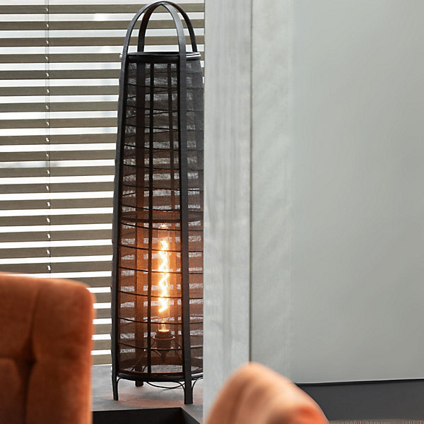 Lampe sur pied en lin style japonais (26x26x100 cm - Noir Mat)