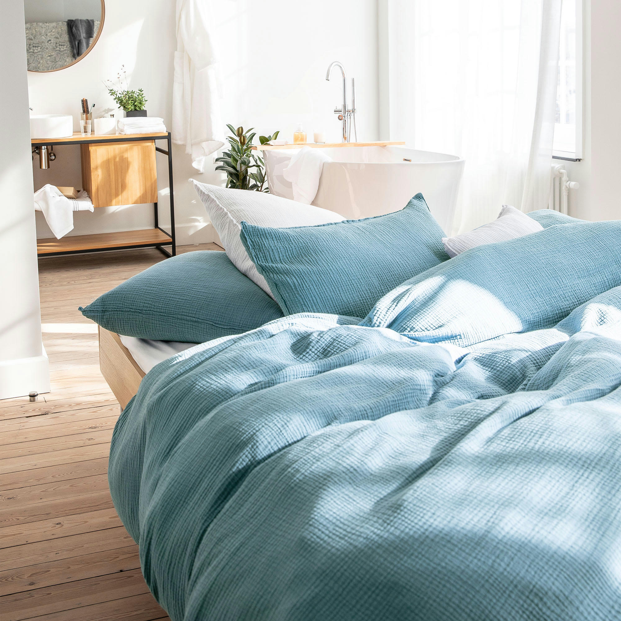 SIMPLEMENT GAUFRÉ - Housse de couette en gaze de coton 240x220cm Orage