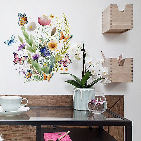 Autocollants muraux papillon fleur, autocollants papillon fleur de jardin, chambre, décoration papillon salon