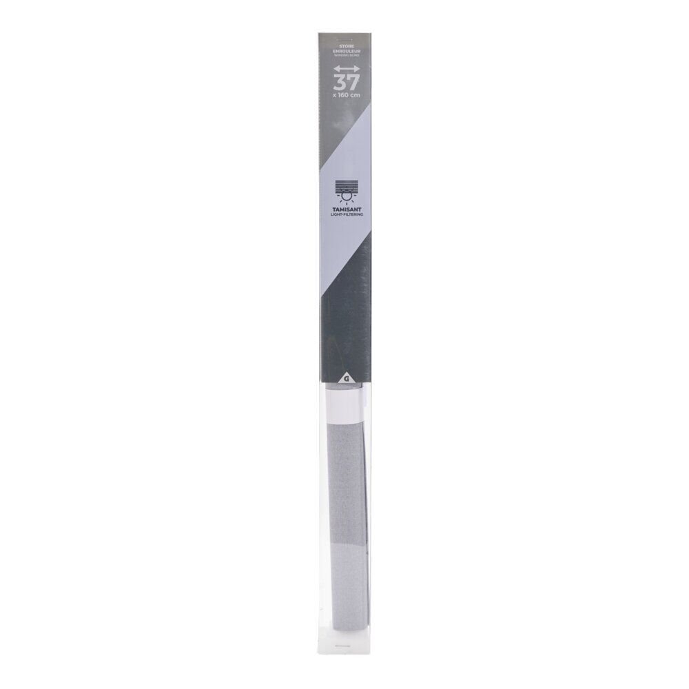 Store enrouleur tamisant gris 37x160cm - chaÎnettes et fixations fournies - 2 systèmes de fixation avec ou sans perçage