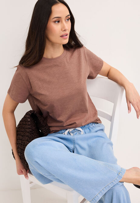 Womens Mocha Cotton Short Sleeve T-Shirt