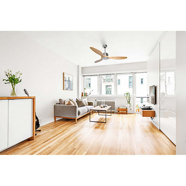 Modulo de KlassFan - Super destratificateur et ventilateur DC 132 cm Chrome pales bois sans Lumière25 à 40 m²