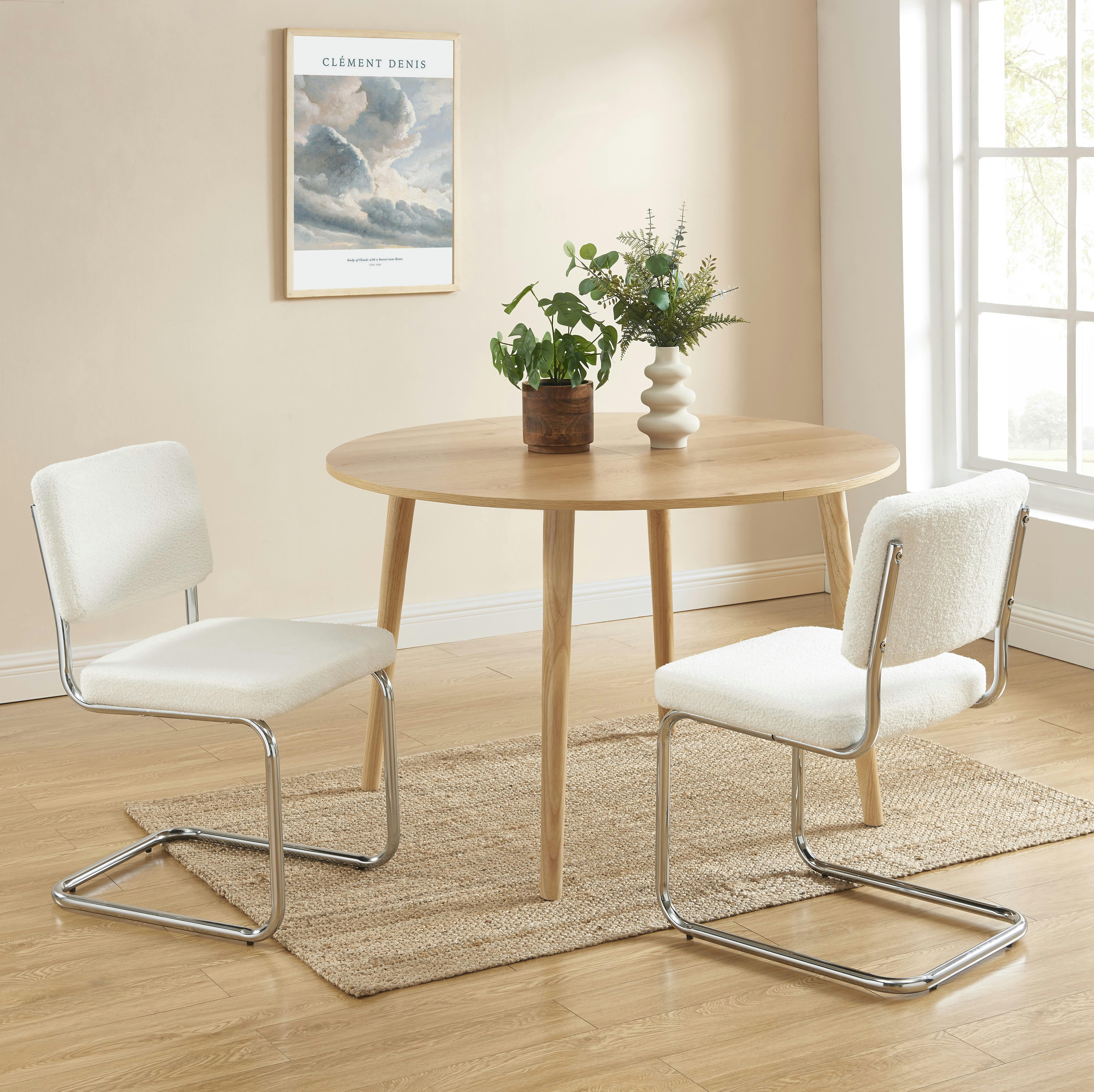 JACK - Lot de 2 chaises  tissu bouclette écru pieds métal chromé ecru