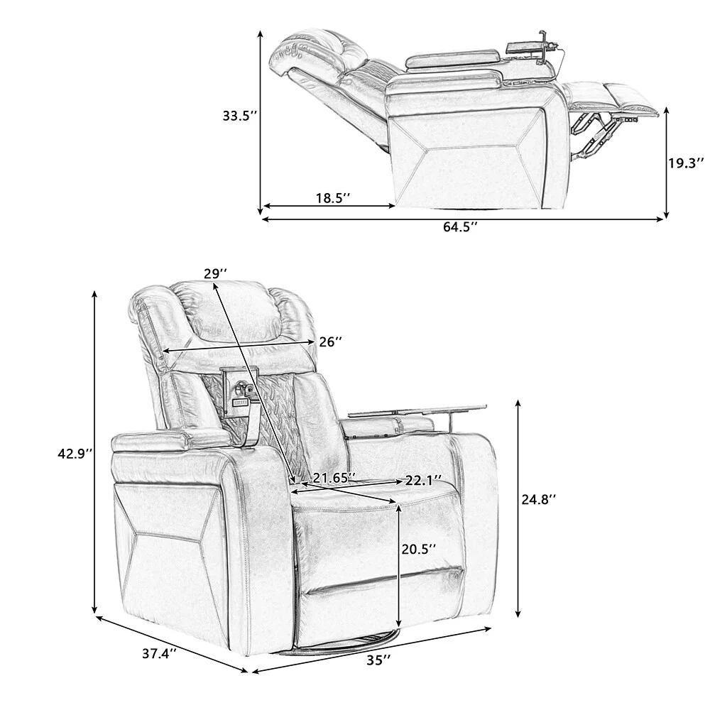 270° Swivel Power Recliner, Media Chair with Multi-Tray and Storage