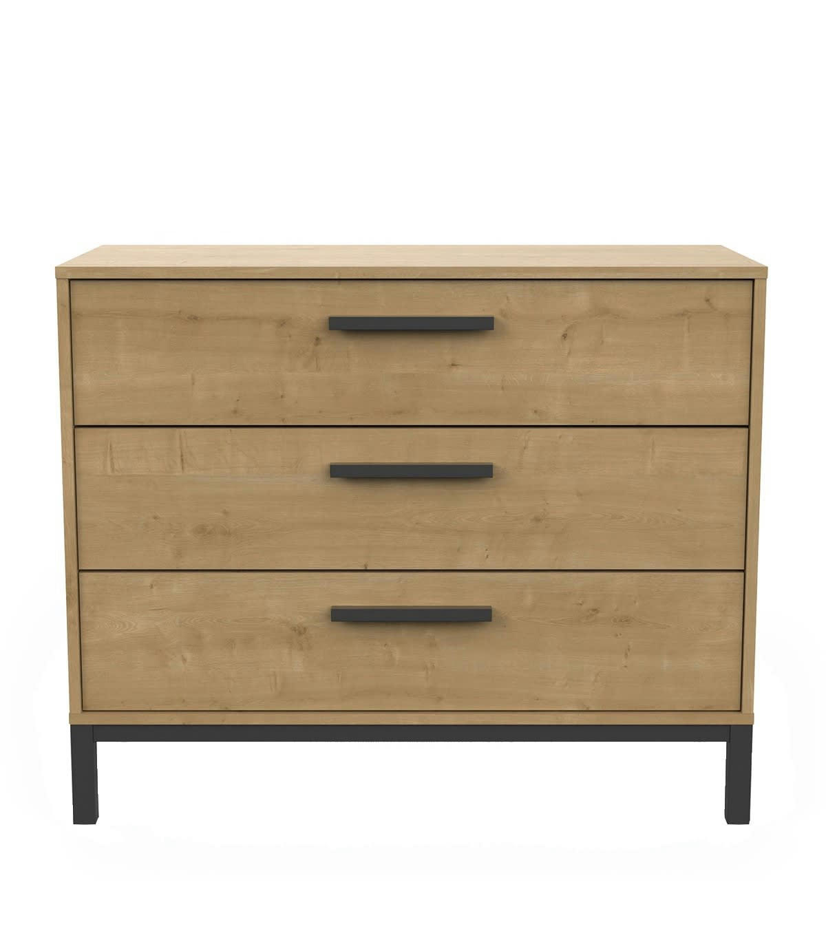 CRAFT - Commode 3 tiroirs décor chêne et noir mat - L90,7 cm