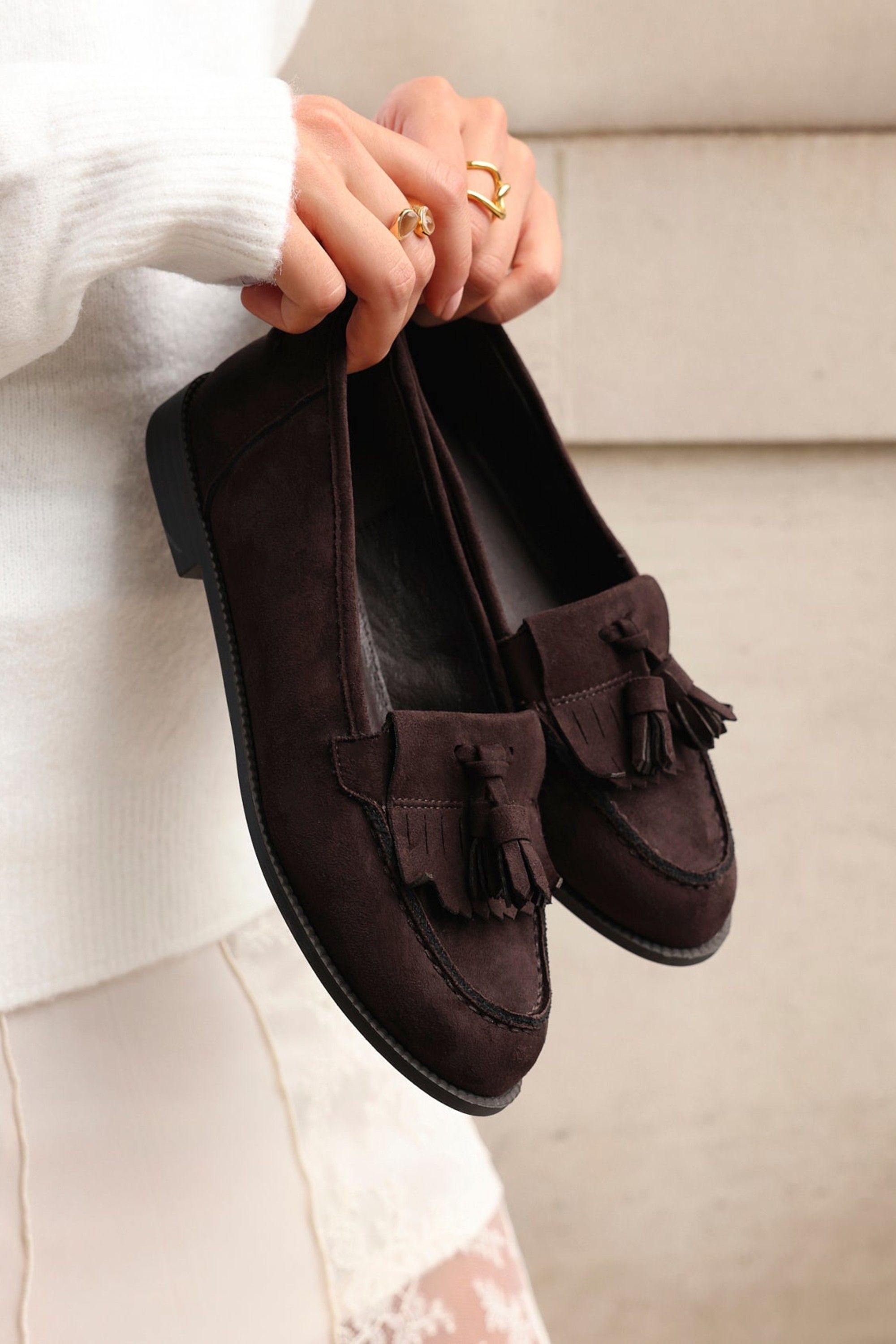 Linzi Rosemary Brown Faux Suede Classic Slip On Loafer