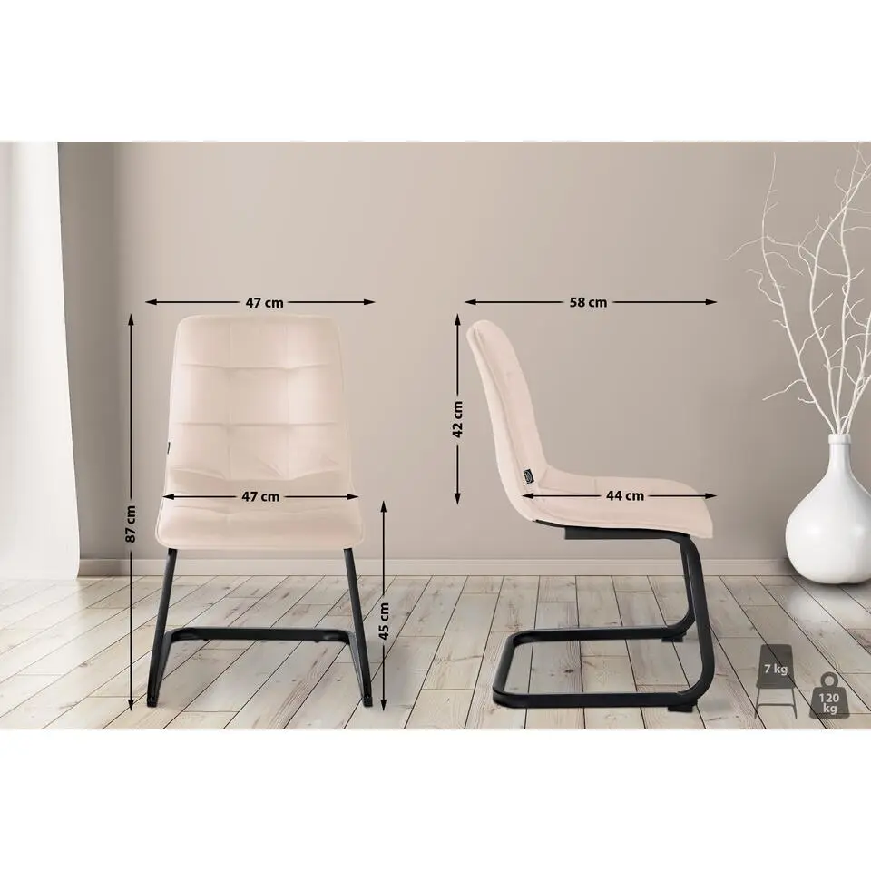 CLP Eetkamerstoel Vermont mat zwart Frame - Metaal - creme