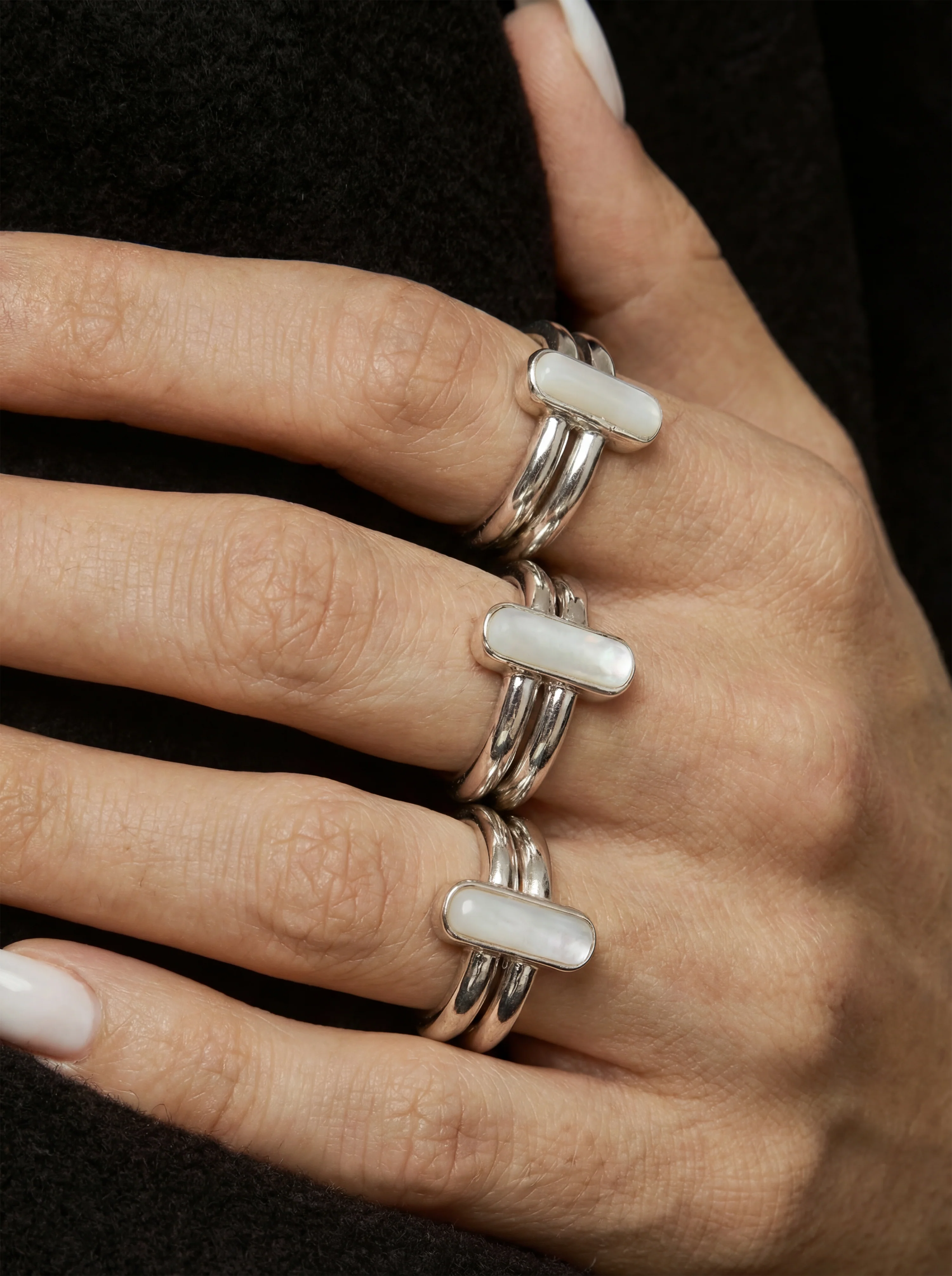 Infinity — Duo Bar Ring in White Hanbai Jade