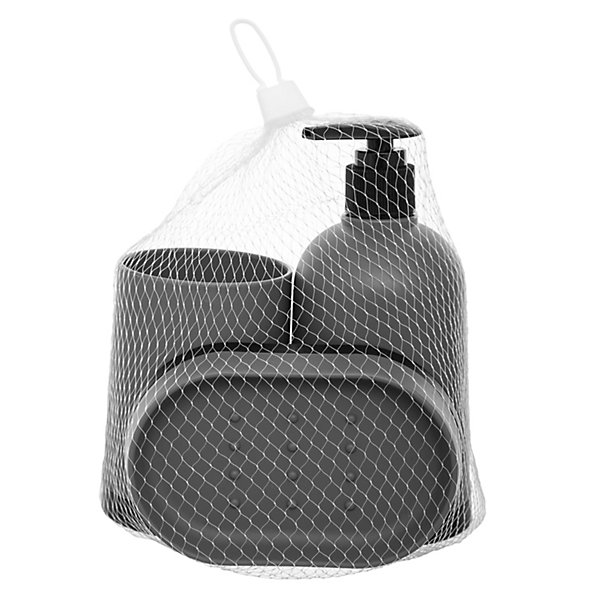 Accessoire salle de bains avec plateau   gobelet   distributeur de savon, gris, 5Five vendu par 3 pièces