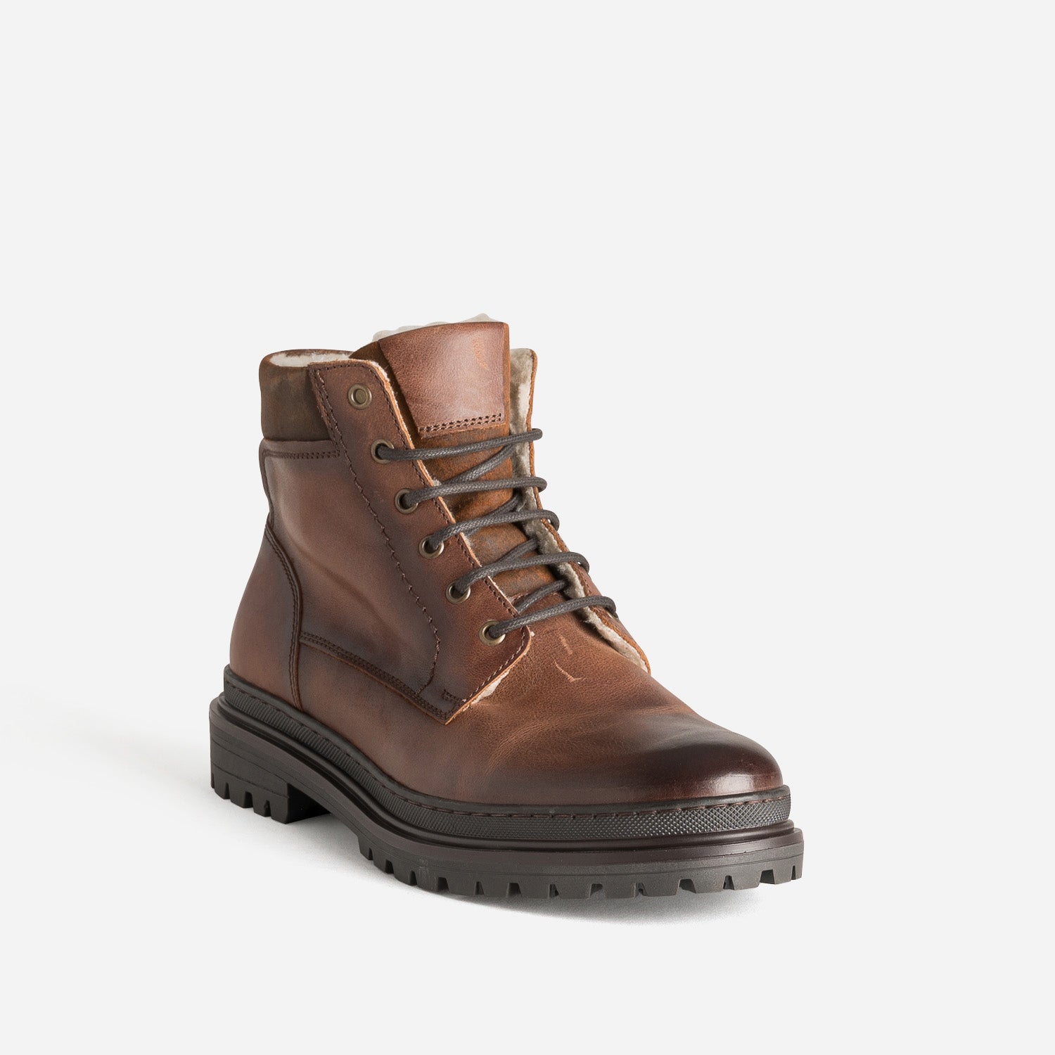 Boots à lacet marron cuir fourré