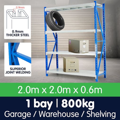 NNEDPE 1 Bay Garage Storage Steel Rack Long Span Shelving 2.0m-wide 800kg