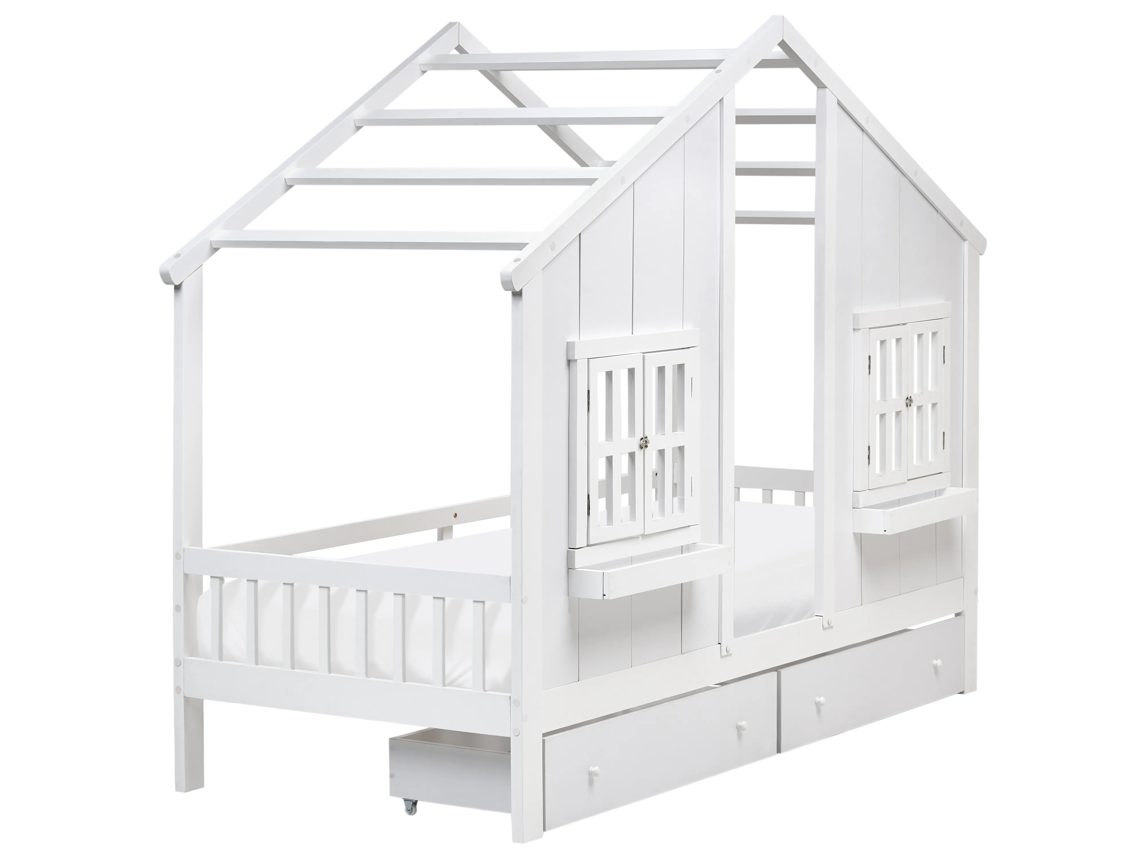 Kids Bed with Drawers House Pine Wood TRAPPES 90 x 200 cm (EU Single) White