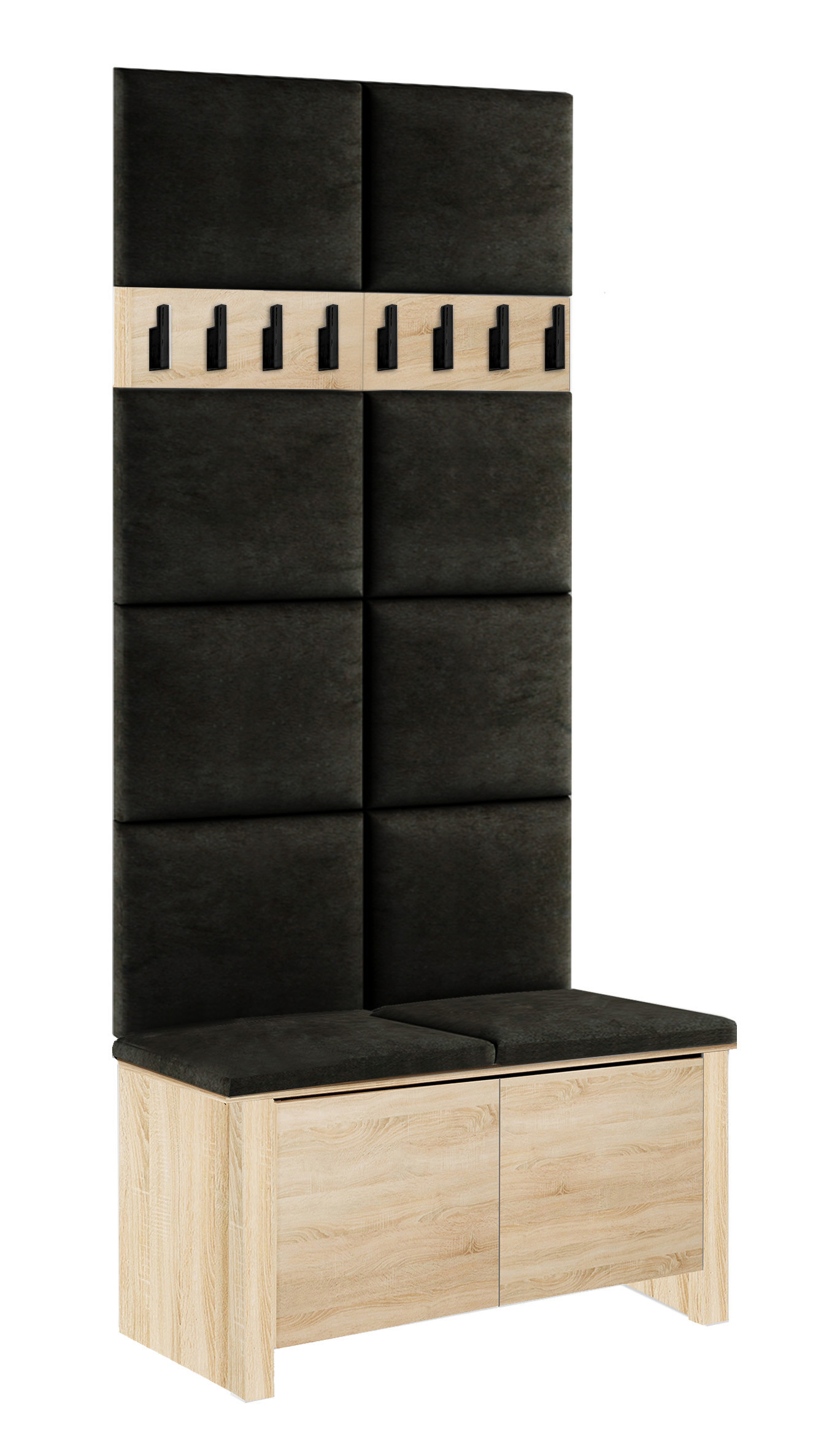 Zestaw Do Przedpokoju Scandic P8 Dąb Sonoma/Czarny 100X37X221,5 Cm Welur