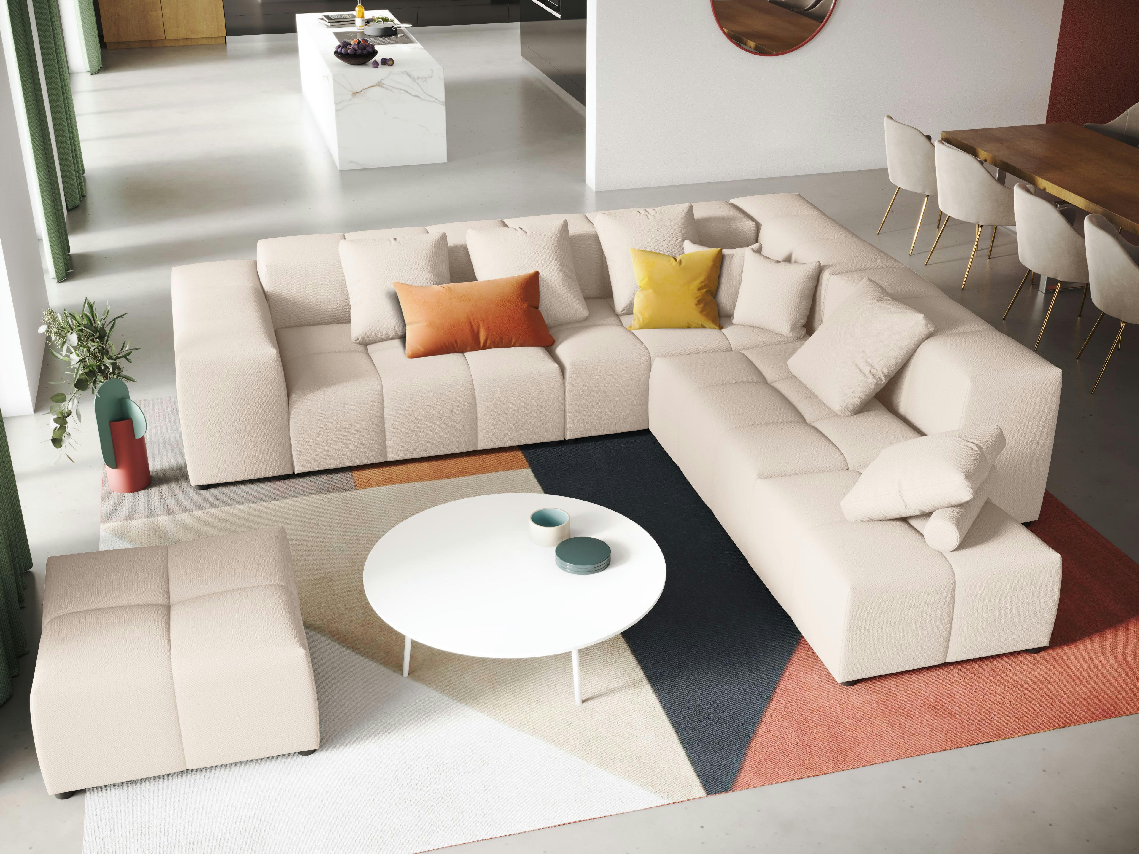 MARGO - Canapé d'angle 5 places en tissu structuré blanc