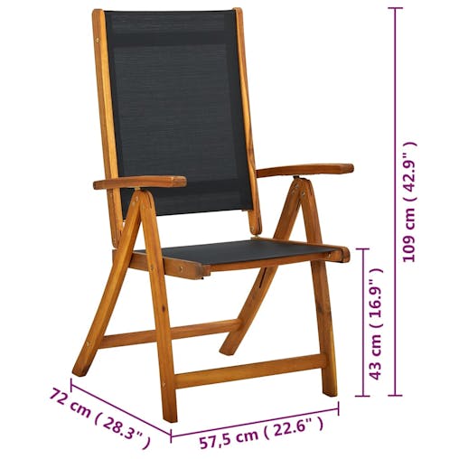 NNEVL Folding Garden Chairs 8 pcs Solid Wood Acacia and Textilene