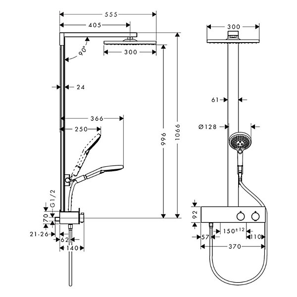 Colonne de douche 300 1 jet avec mitigeur thermostatique ShowerTablet 350 chromé HANSGROHE Raindance E