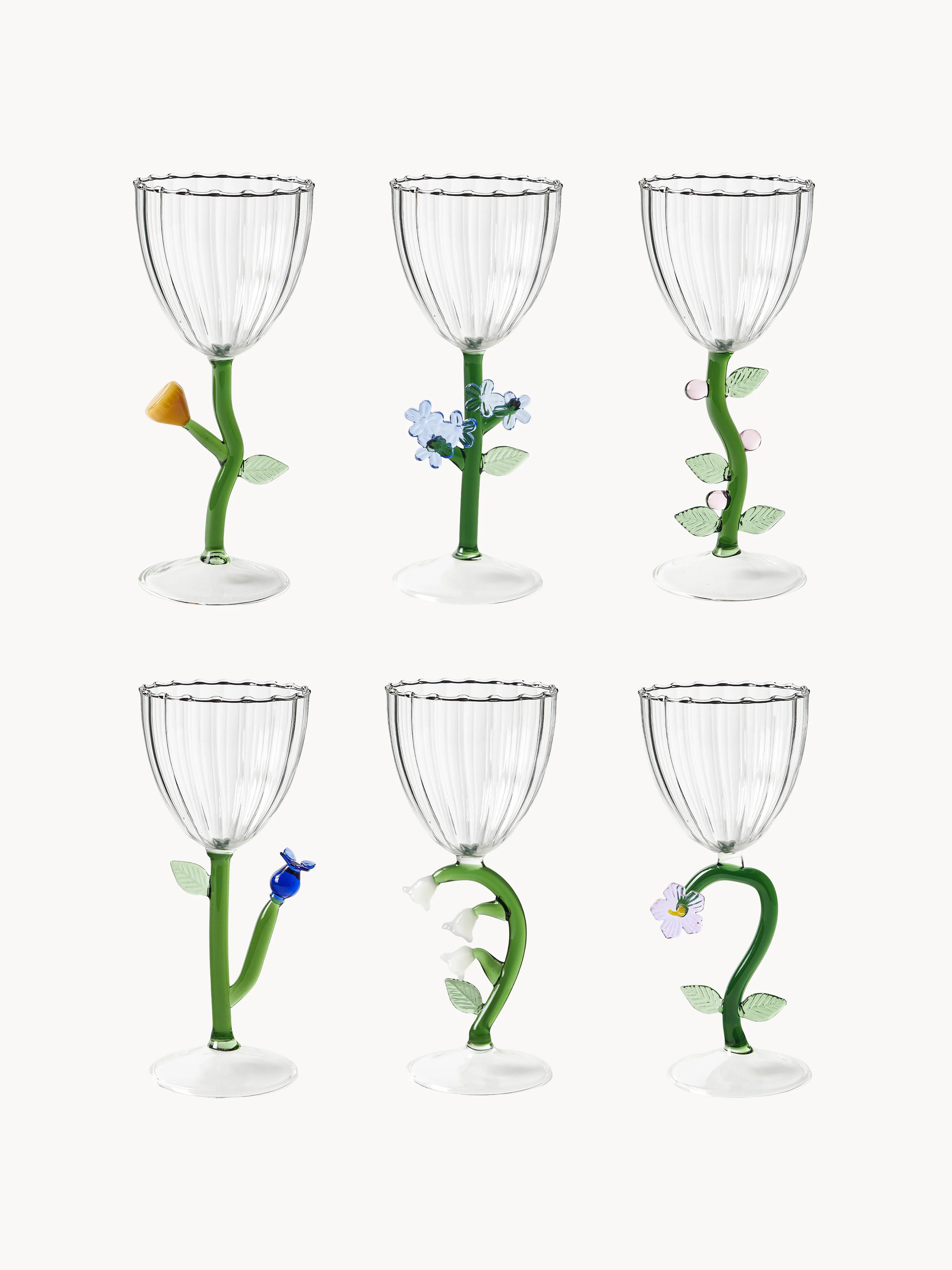 Handgefertigte Weingläser Botanica aus Borosilikatglas, 6er-Set
