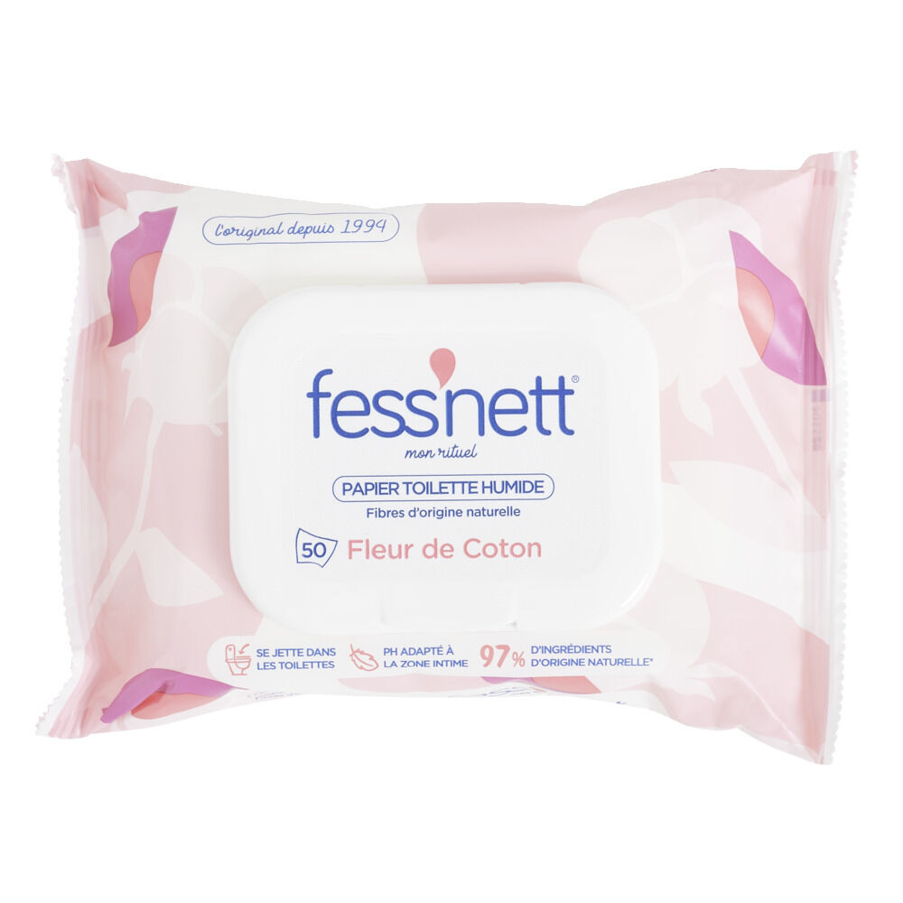 Papier toilette humide Fessnett fleur de coton 50 feuilles