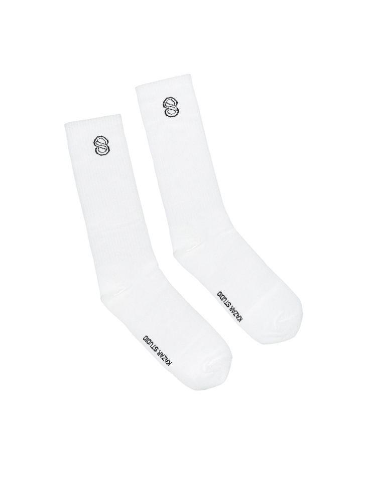 White socks with ribbed top and logo